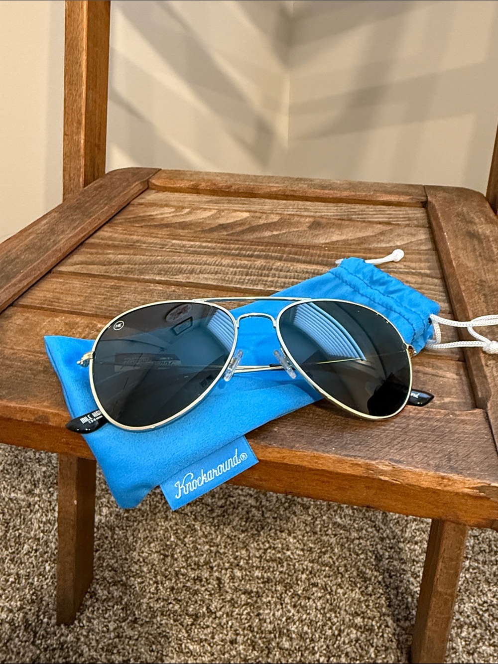 Knockaround Mile High 134MM Women’s Small Gold Aviator Sunglasses Polarized NWT